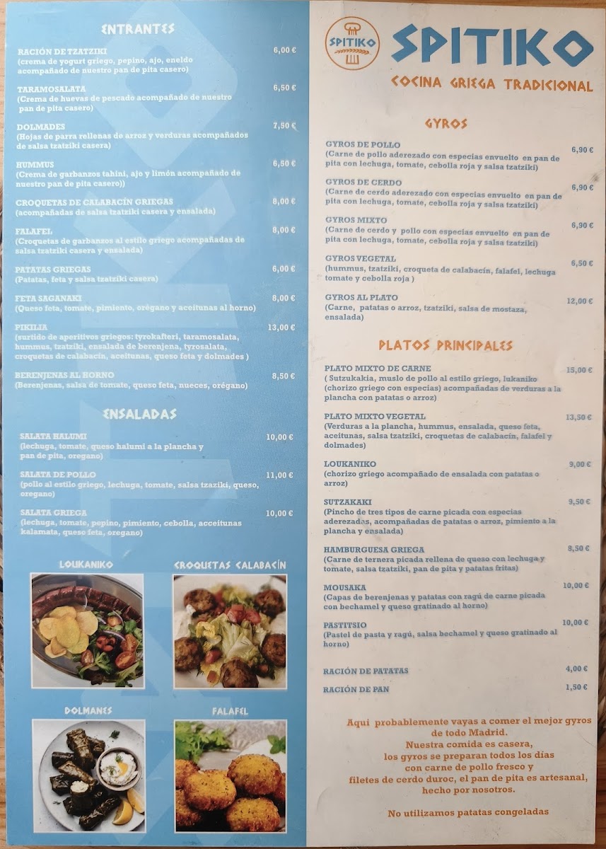 Menu Spitiko - Restaurante Griego-2
